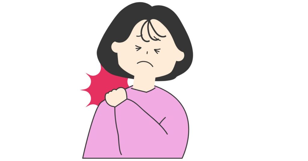 座りっぱなしで肩こりが起きる様子の図解