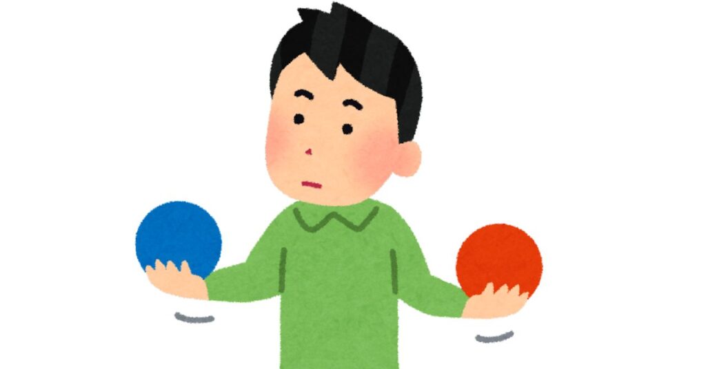 カラン＝集中、通常会話＝リラックスの使い分けを示す二分イラスト