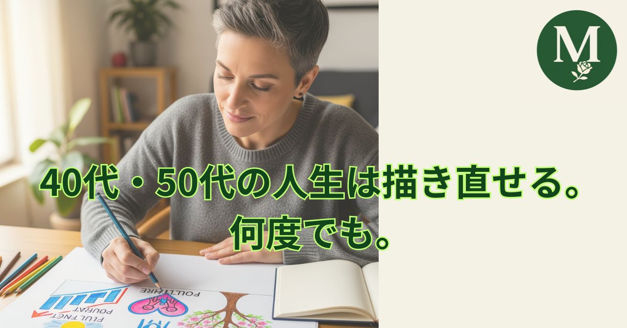 ミドルライフ・リデザイン研究所のキャッチ画像。40代・50代の人生を描き直す知恵の拠点を表すビジュアル