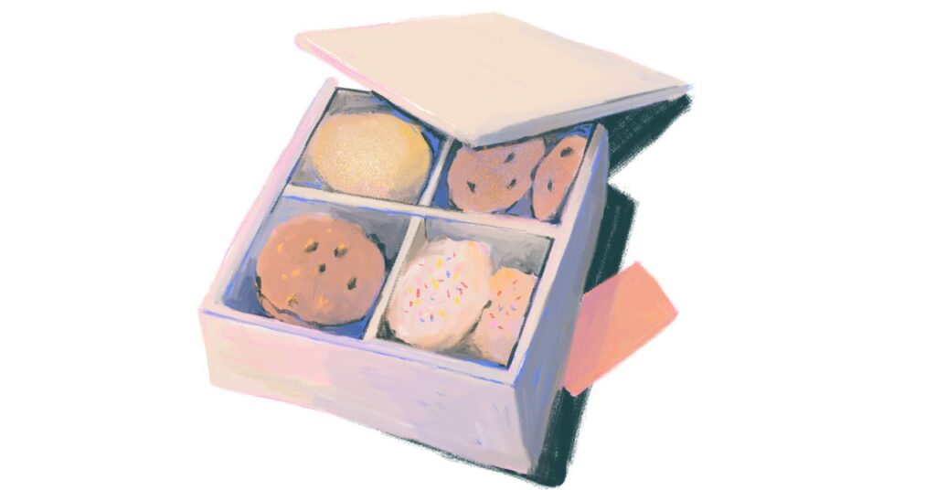 復職初日に上司へ菓子折りを渡す場面